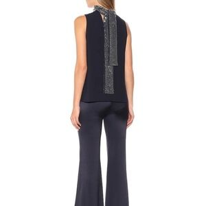 Galvan London Navy Sequin Cortado Top with Sequin Scarf in Back